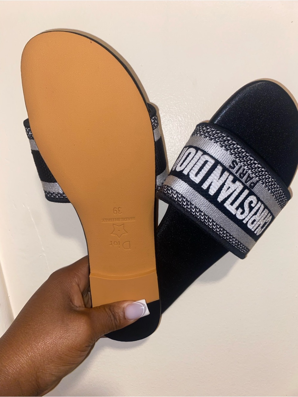 Dior Black Slide Sandals with White Logo Strap - Picture 2 of 4
